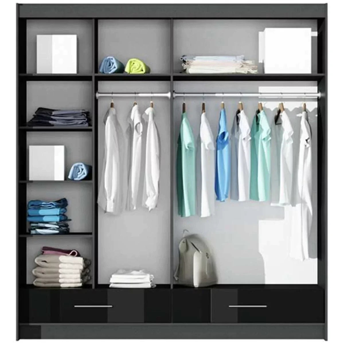 Warrington Sliding Door 208cm Mirror Wardrobe with 2 Drawers - Graphite