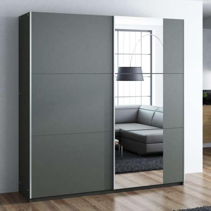 Oldham Sliding Mirror Door 200cm Wardrobe - Grey, White