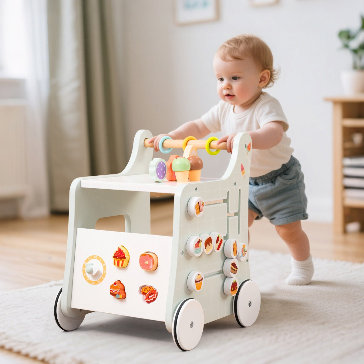 Multifunctional Ice Cream Cart Toy with Sweet Accessories and Smooth Wheels-Green