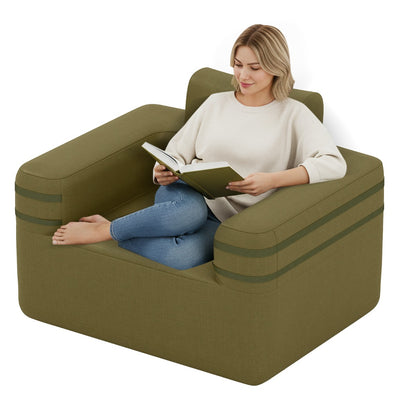 Inflatable Camping Chair Portable Sofa Chair with Built-in Air Pump-Green