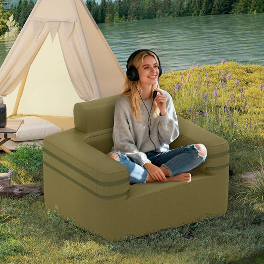 Inflatable Camping Chair Portable Sofa Chair with Built-in Air Pump-Green
