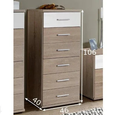 Gema 6 Drawer Narrow Storage Chest - Oak and White Gloss