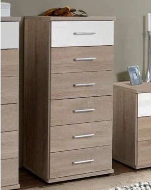 Gema 6 Drawer Narrow Storage Chest - Oak and White Gloss