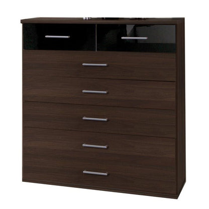 Gema 5+2 Drawer Storage Chest - Walnut and Black Gloss