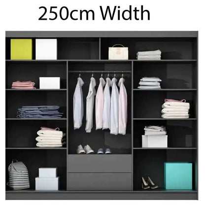 Mathilde 250cm Sliding Wardrobe - Black, White, Grey