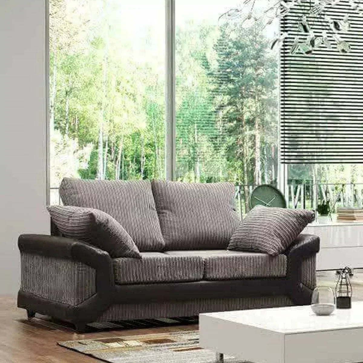 Swansea High Back Fabric 3 Seater and 2 Seater Sofa Set - Grey with Black or Brown with Beige