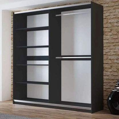 Boris Sliding Door 200cm Wardrobe with Mirror - White, Black, Graphite