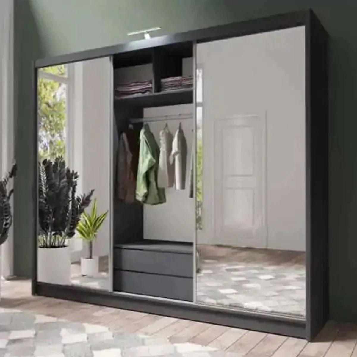 Mathilde 250cm Sliding Wardrobe - Grey, Black, White