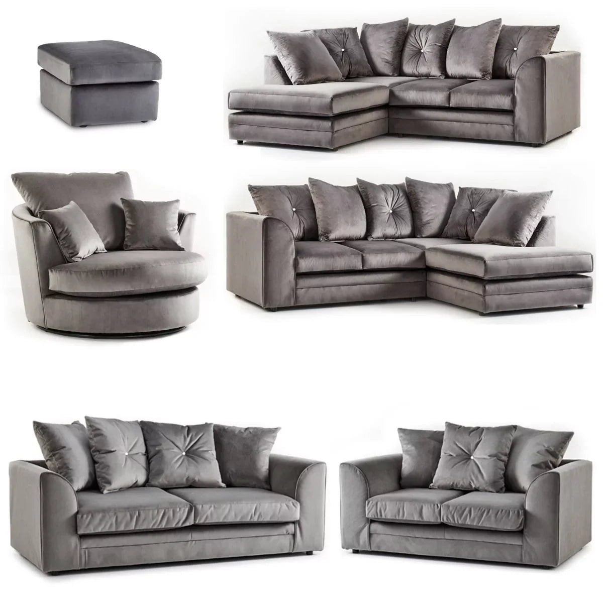 Sorretto Grey Velvet Fabric Corner Sofa - Right and Left Arm