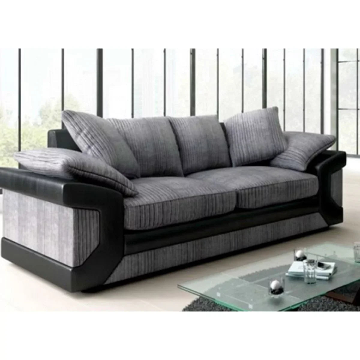 Swansea Jumbo Cord 3 Seater and 2 Seater Sofa Set - Gray and Black