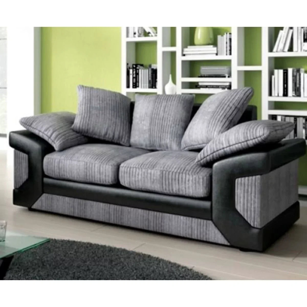 Swansea Jumbo Cord 3 Seater and 2 Seater Sofa Set - Gray and Black