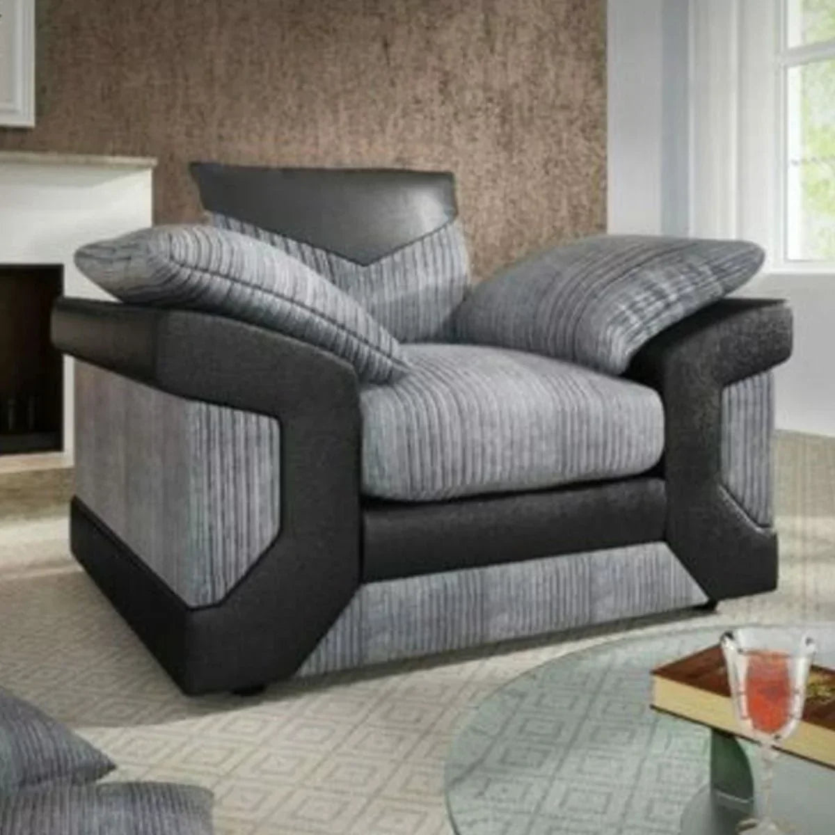 Swansea Jumbo Cord 3 Seater and 2 Seater Sofa Set - Gray and Black