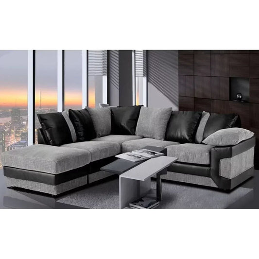 Swansea II Jumbo Cord Black and Grey Corner Sofa - Left and Right Arm