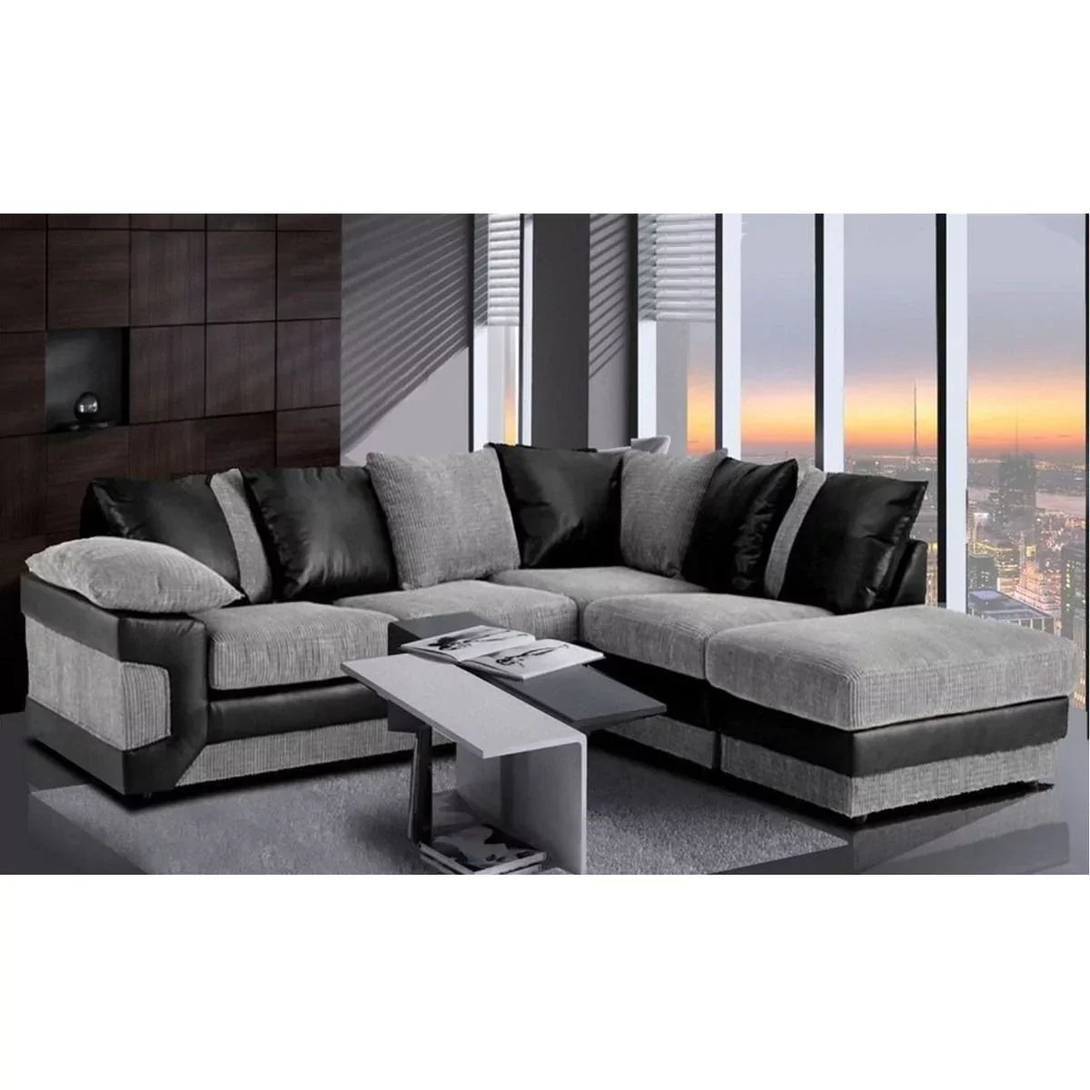 Swansea II Jumbo Cord Brown and Beige Corner Sofa - Right and Left Arm