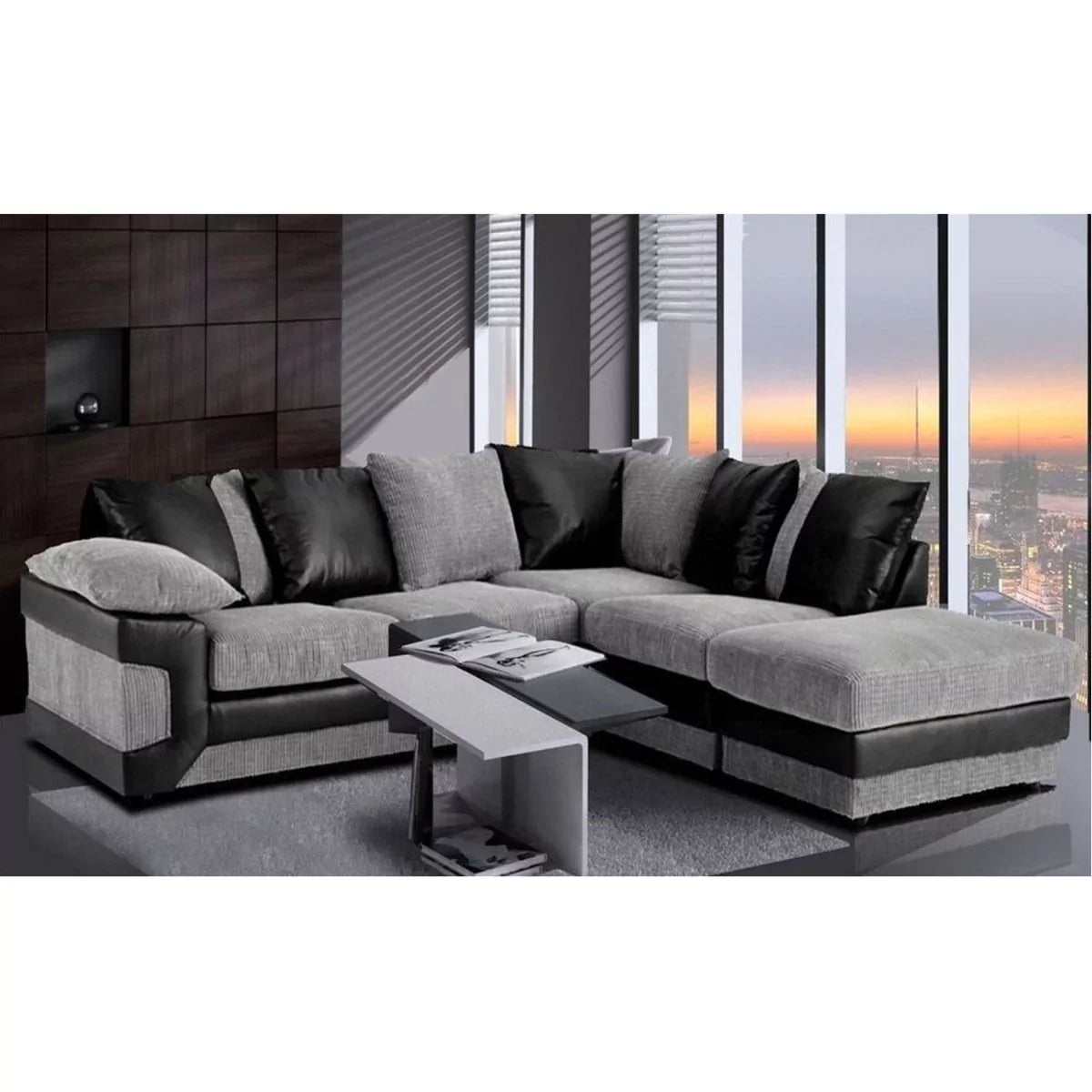 Swansea II Jumbo Cord Brown and Beige Corner Sofa - Left and Right Arm