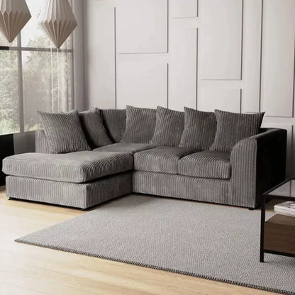 Blake Jumbo Cord Grey Corner Sofa - Left and Right Arm