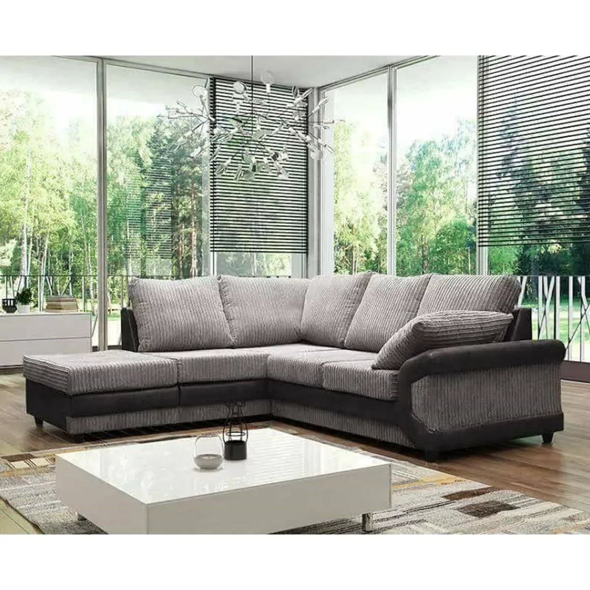 Swansea High Back Fabric Black and Grey Corner Sofa - Right and Left Arm