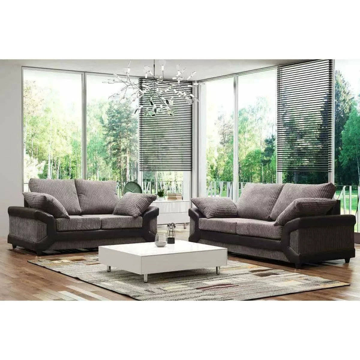 Swansea High Back Fabric Brown and Beige Corner Sofa - Right and Left Arm