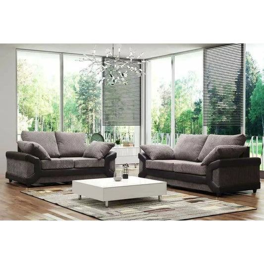 Swansea High Back Fabric 3 Seater and 2 Seater Sofa Set - Grey with Black or Brown with Beige