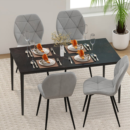 Upholstered Dining Chair Set of 4 with Ergonomic Backrest and Curved Seat-Grey