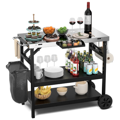 3-tier Mobile Food Prep Cart with Adjustable Shelf