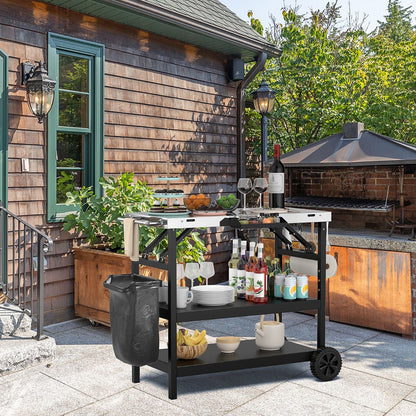 3-tier Mobile Food Prep Cart with Adjustable Shelf
