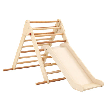 Pikler Triangle Set Foldable Triangle Climber with Slide-Natural