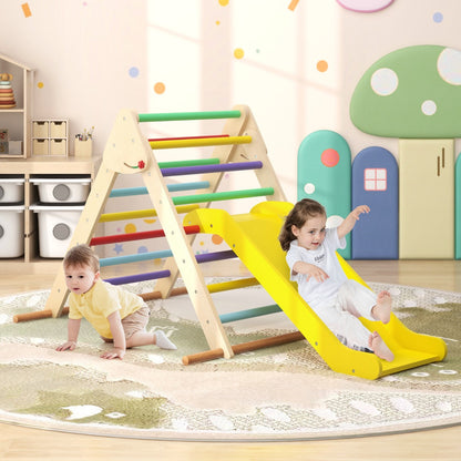 Pikler Triangle Set Foldable Triangle Climber with Slide-Colourful