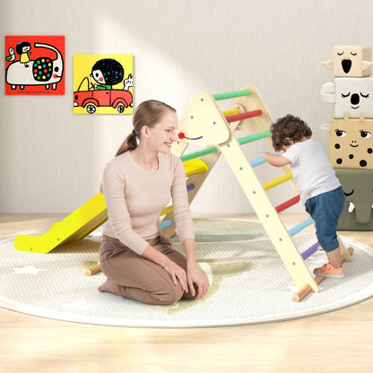 Pikler Triangle Set Foldable Triangle Climber with Slide-Colourful