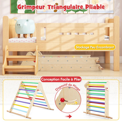 Pikler Triangle Set Foldable Triangle Climber with Slide-Colourful