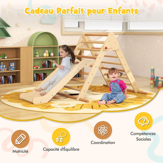 Pikler Triangle Set Foldable Triangle Climber with Slide-Natural
