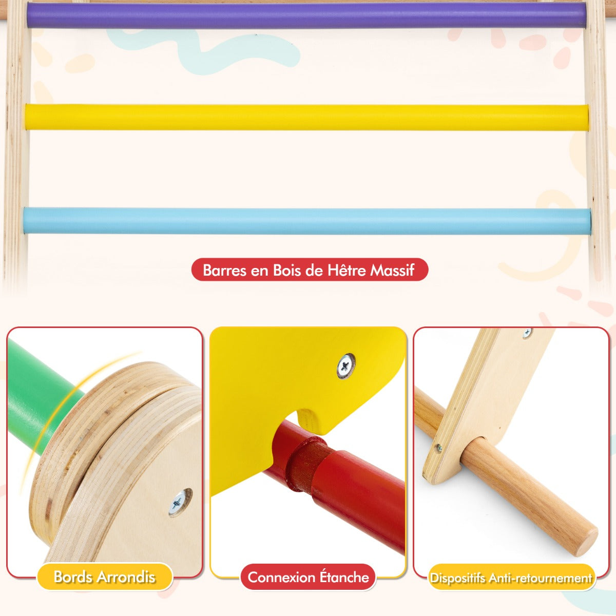 Pikler Triangle Set Foldable Triangle Climber with Slide-Colourful