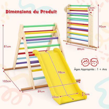 Pikler Triangle Set Foldable Triangle Climber with Slide-Colourful