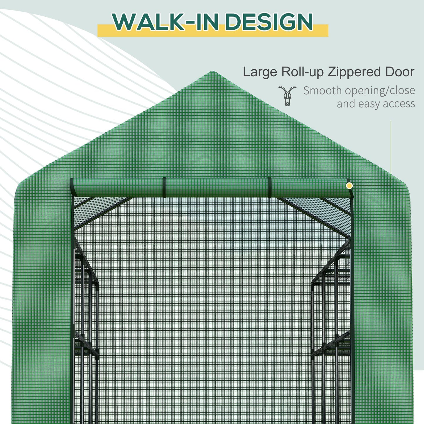 Szklarnia typu walk-in Outsunny z 4 poziomami i 24 półkami, przenośna szklarnia z drzwiami zwijanymi na zamek, 244 x 180 x 210 cm, zielona