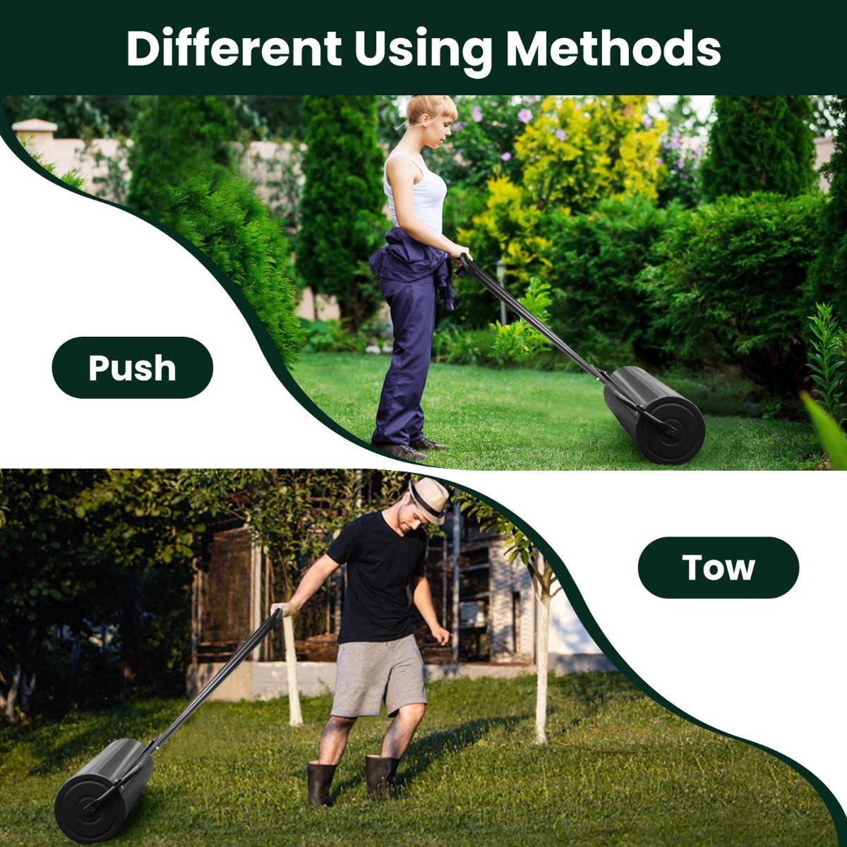 48 L Lawn Roller Steel Lawn Rolling Machine-Black