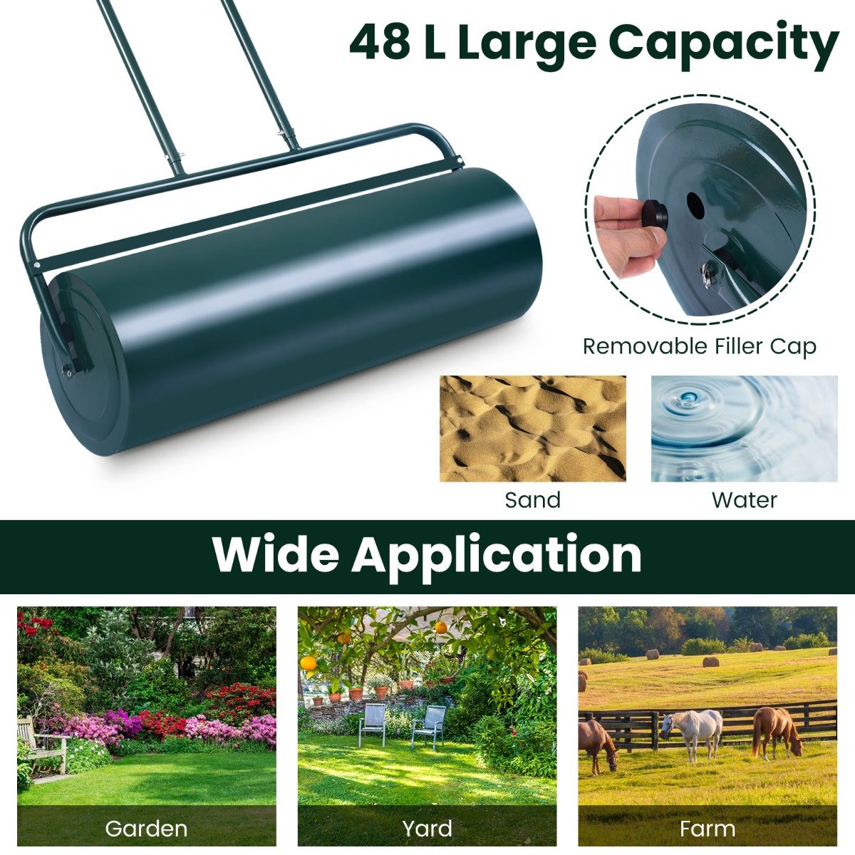 48 L Lawn Roller Steel Lawn Rolling Machine-Green