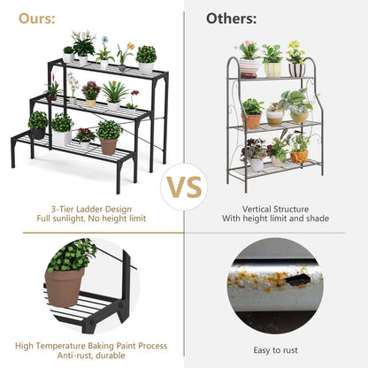 3 Tier Plant Stand with Heavy-Duty Steel Frame for Garden