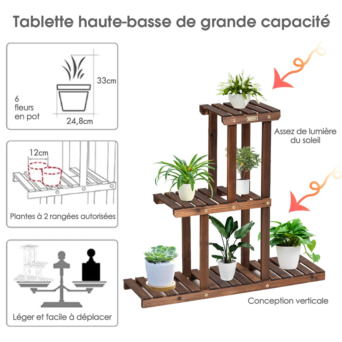 Wood Plant Stand 3-Tier Plant Pot Holder