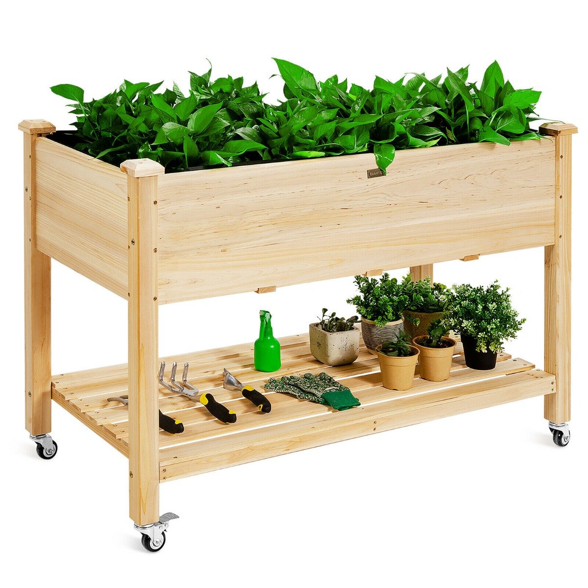 Rolling Raised Garden Bed with Lockable Wheels and Liner