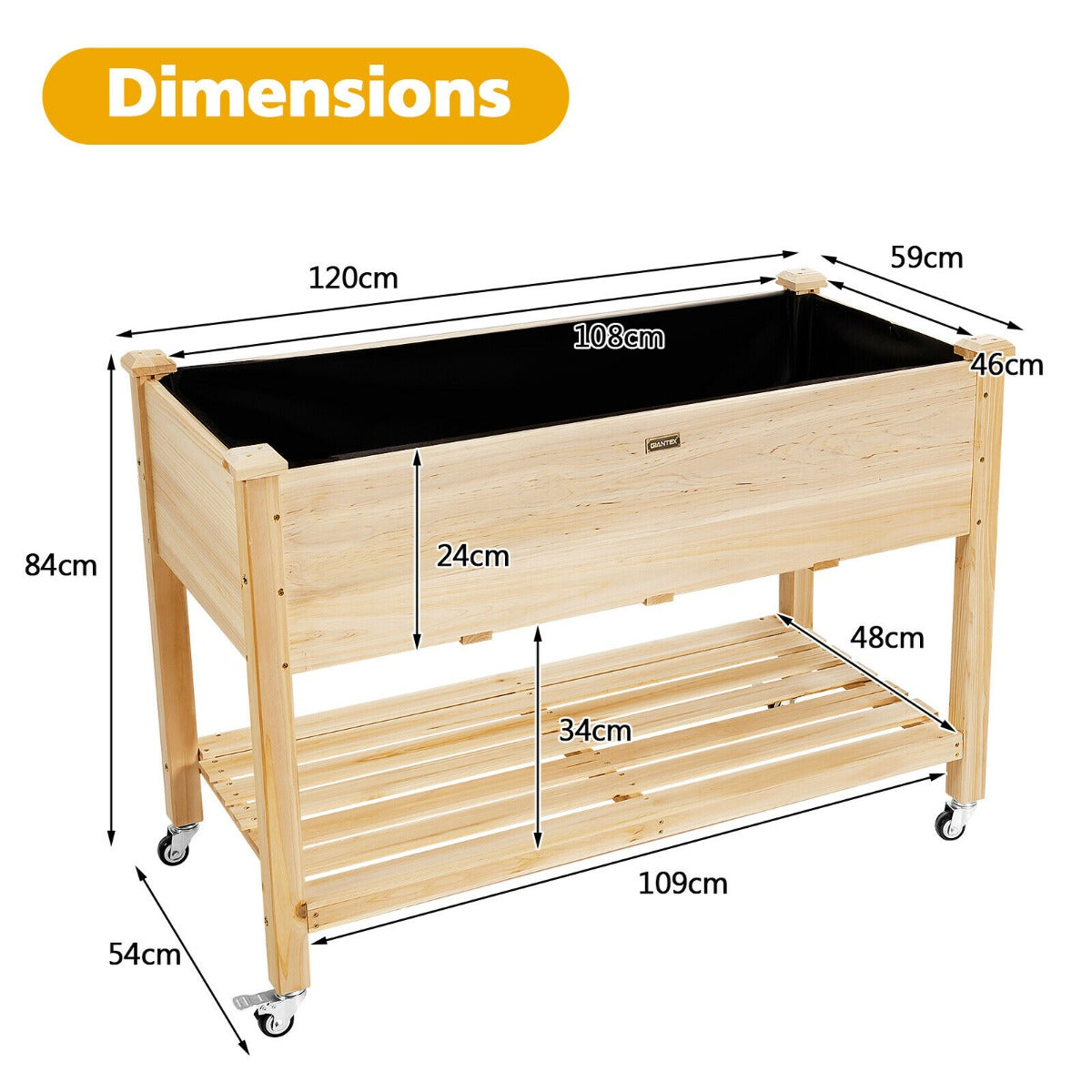 Rolling Raised Garden Bed with Lockable Wheels and Liner