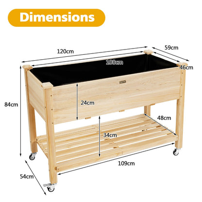 Rolling Raised Garden Bed with Lockable Wheels and Liner