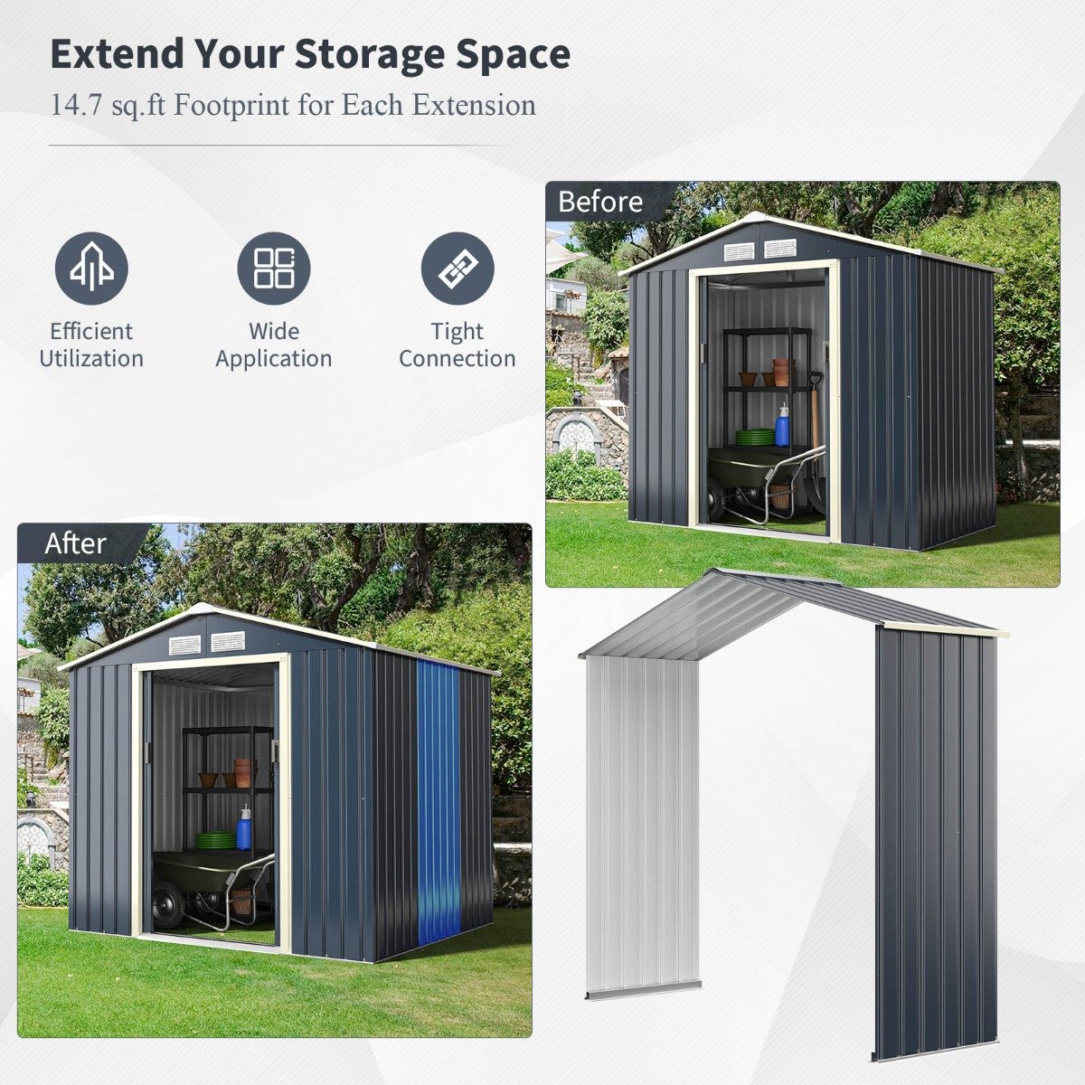 Outdoor Storage Shed Extension Kit for 195 cm Shed Width