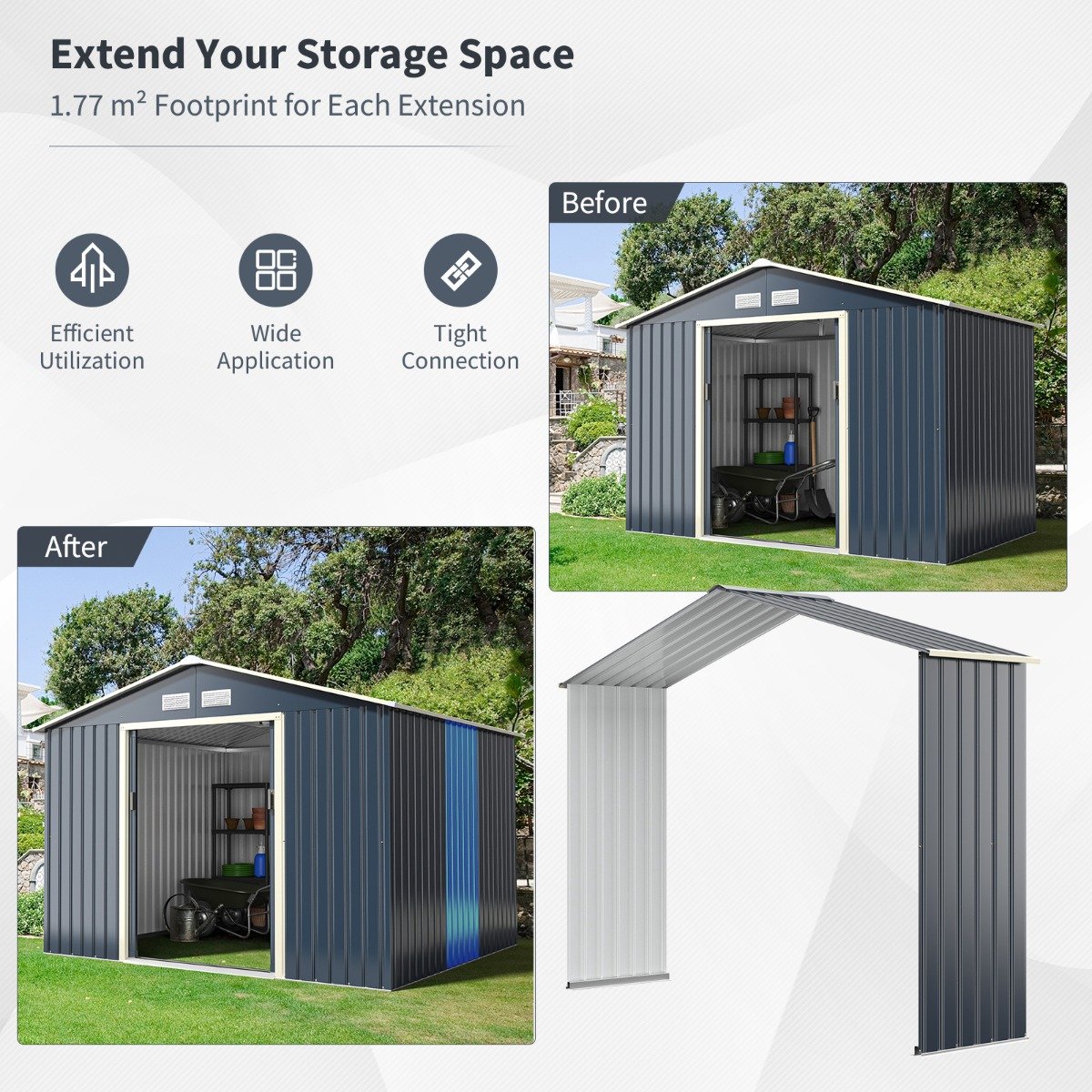 Outdoor Storage Shed Extension Kit for 203 cm Shed Width