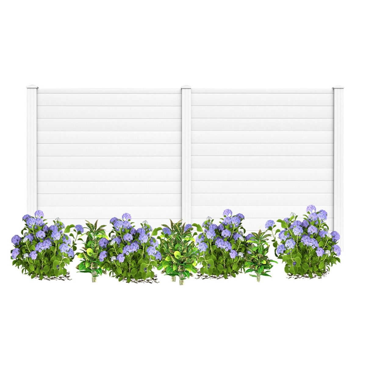 2 Panels Outdoor Picket Privacy Fence with 3 Stakes for Garden Patio Lawn