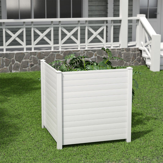 2 Panels Outdoor Picket Privacy Fence with 3 Stakes for Garden Patio Lawn-White