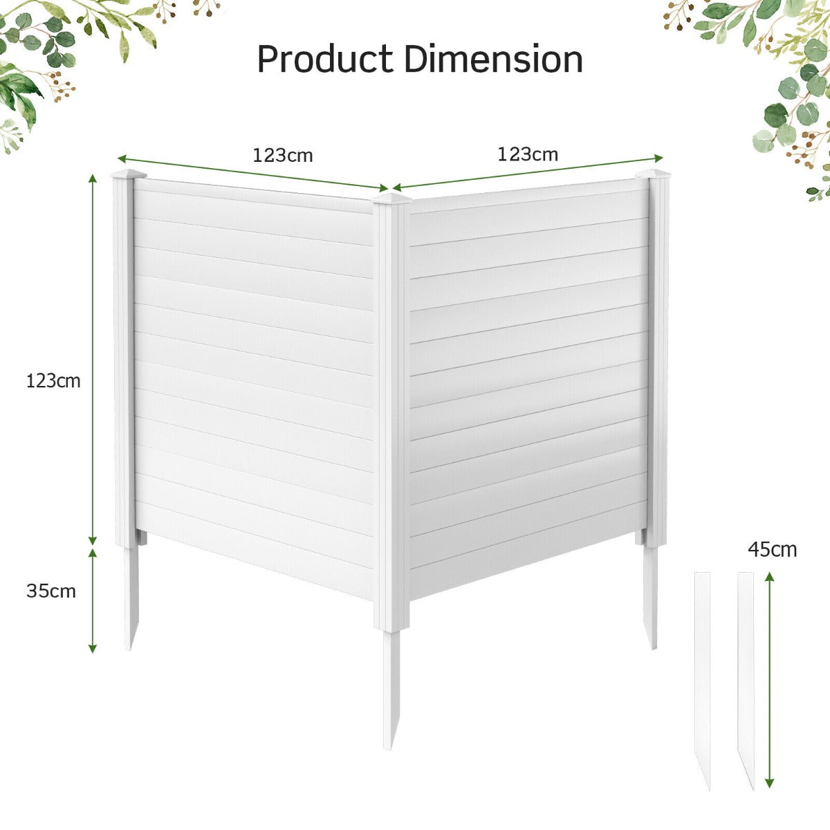 2 Panels Outdoor Picket Privacy Fence with 3 Stakes for Garden Patio Lawn