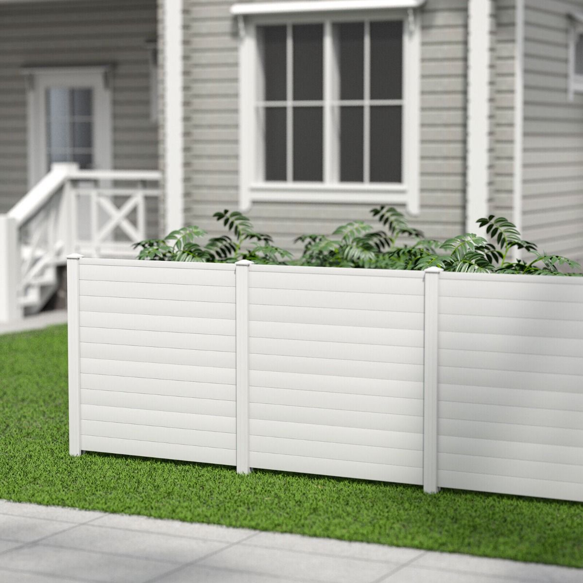 2 Panels Outdoor Picket Privacy Fence with 3 Stakes for Garden Patio Lawn