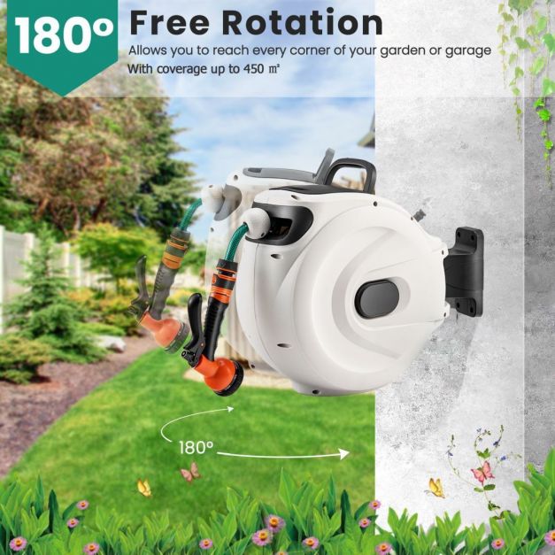 15+1M and 20+2M Wall Mounted Hose Reel Retractable Auto Rewind Watering-15+1M