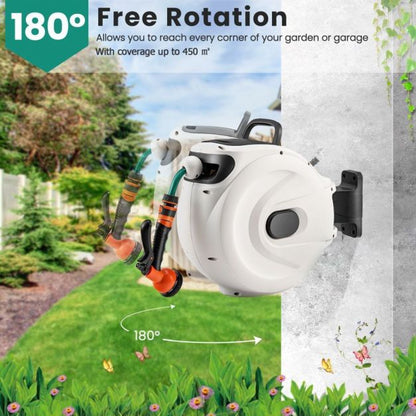 15+1M and 20+2M Wall Mounted Hose Reel Retractable Auto Rewind Watering-15+1M
