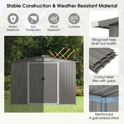 Outdoor Storage Shed with Foundation for Garden Yard-Light Grey